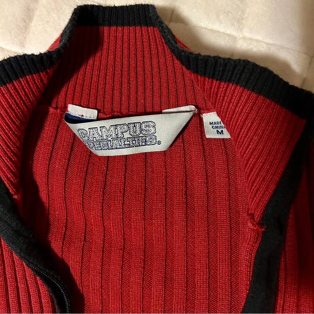 University of Oklahoma Red Ribbed Zip-Up Cardigan with Embroidered OU Logo - Picture 3 of 4